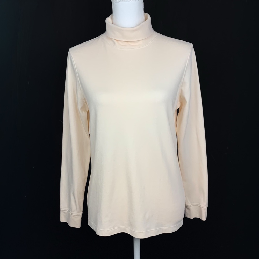 LL Bean Women 100% Cotton Turtleneck Size M Regular Peach Pink Stretch Classic